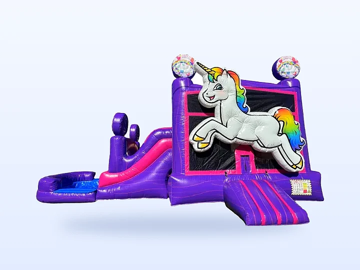 A purple unicorn bounce and slide combo