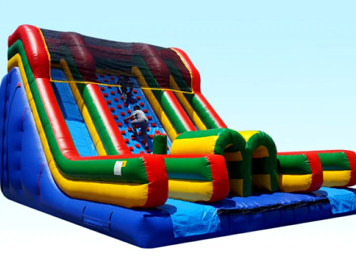 A tall dual-lane inflatable slide
