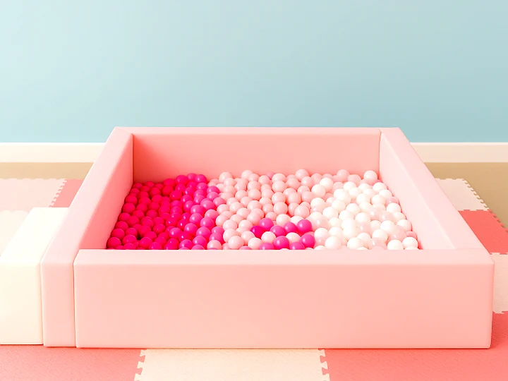 A pink and white ball pit