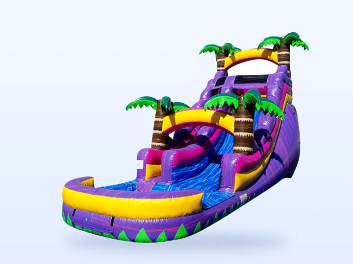 A tall purple jungle water slide
